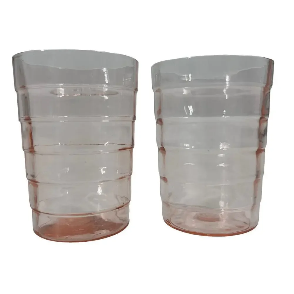 Vintage Anchor Hocking Block Optic Tumbler Glasses Pink Depression‎ Glass